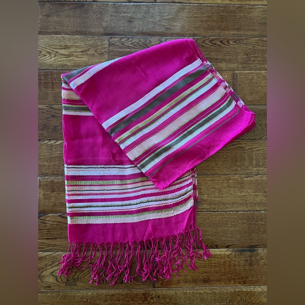 Moroccan Scarf in Fuchsia Pink Striped Multicolor One Size
